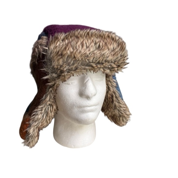 EVEREST DESIGNS Trapper Hat Mens One Size Wool Fleece Fur Lined Patch Knit - Picture 7 of 10